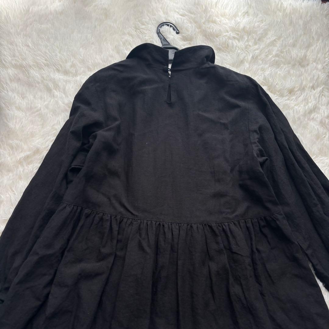 極美品☆kozorasou 私　リネン　襟付き黒長袖ワンピース