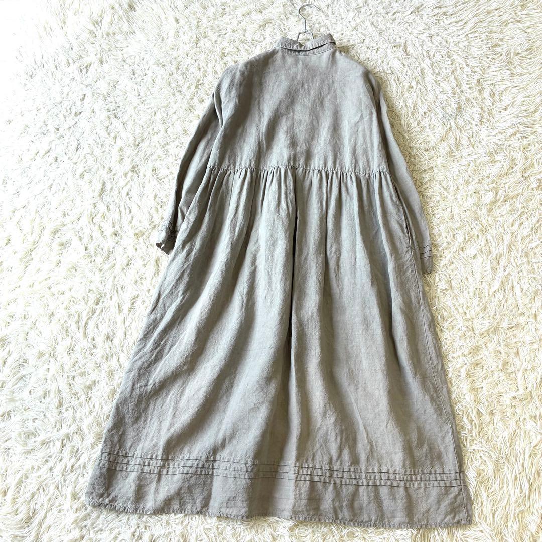 THUHARU リネンワンピース ロング ピンタック ベージュ