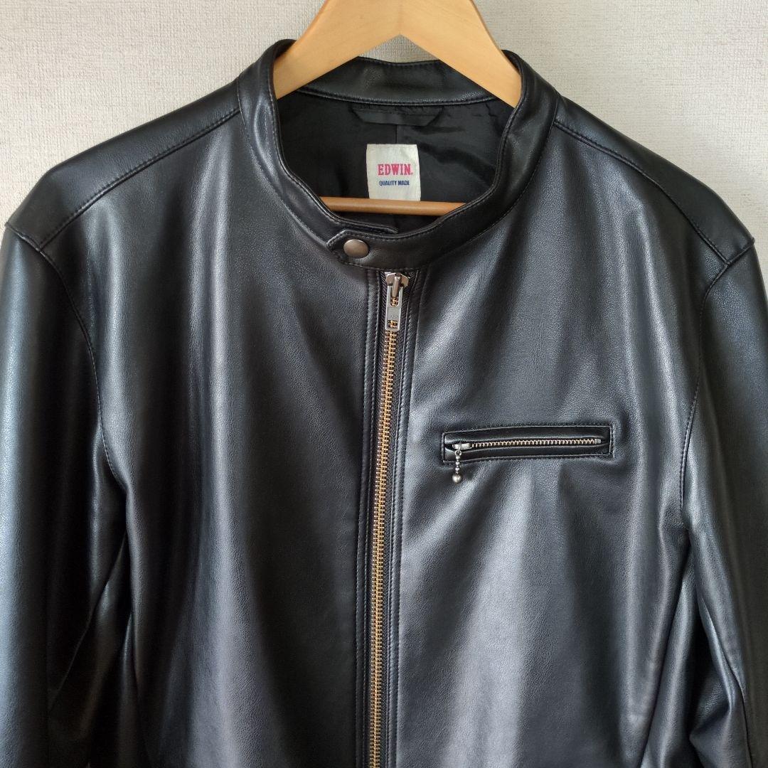 EDWIN シングルライダースジャケット XL ブラック 合成皮革 YKKジップ