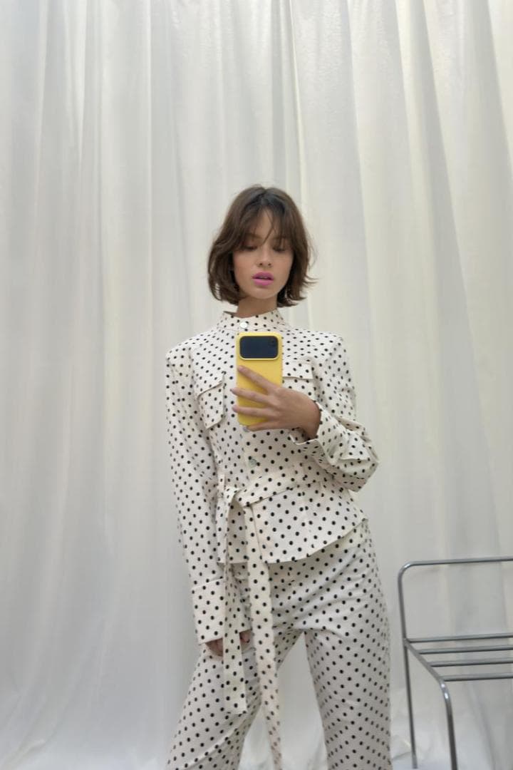 新品 ZARA ドット柄シャツジャケット 水玉 白色 黒色 XS