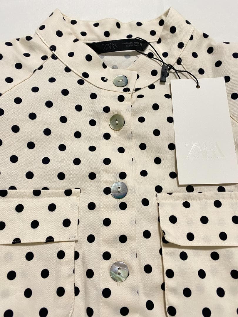 新品 ZARA ドット柄シャツジャケット 水玉 白色 黒色 XS