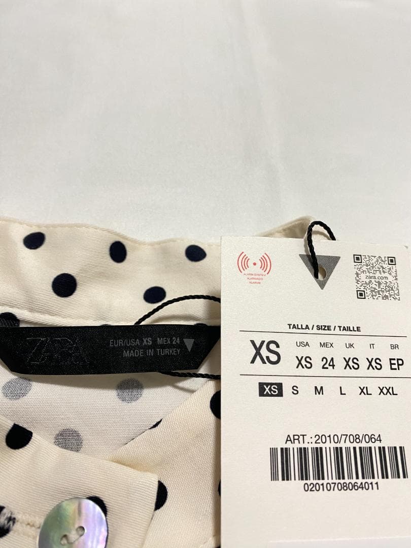 新品 ZARA ドット柄シャツジャケット 水玉 白色 黒色 XS