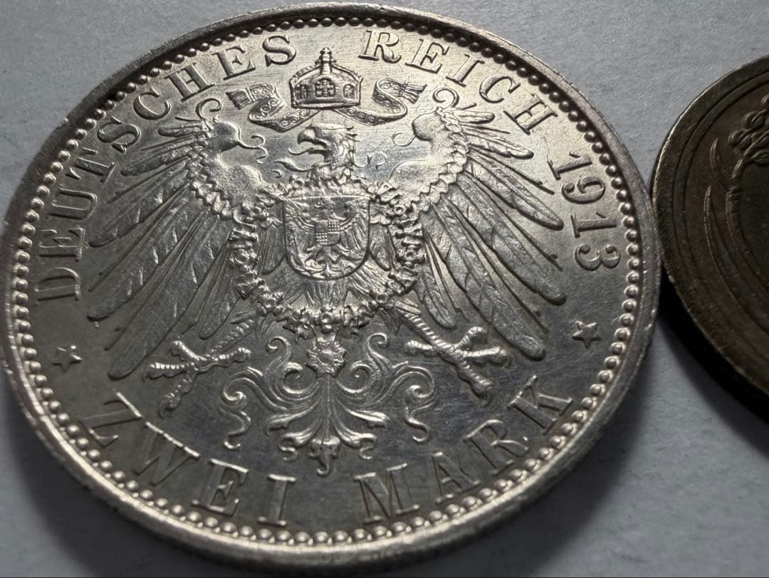 招*@様 1913年 ドイツ プロイセン王国　　2マルク 銀貨 ウィルヘルム2世