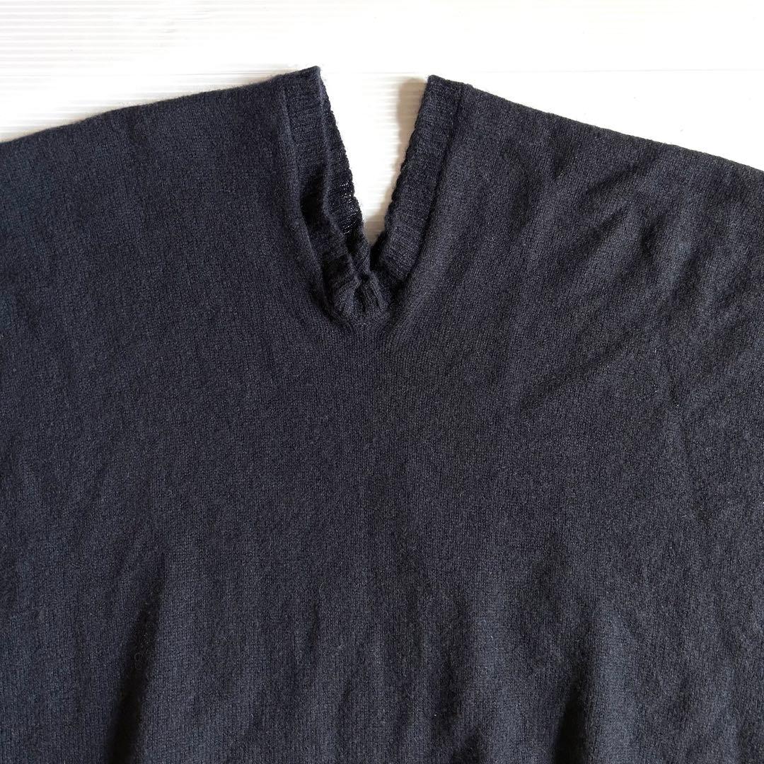 希少☆美品 45R カシミヤ100%ガンジーポンチョ ネイビー 定価3万