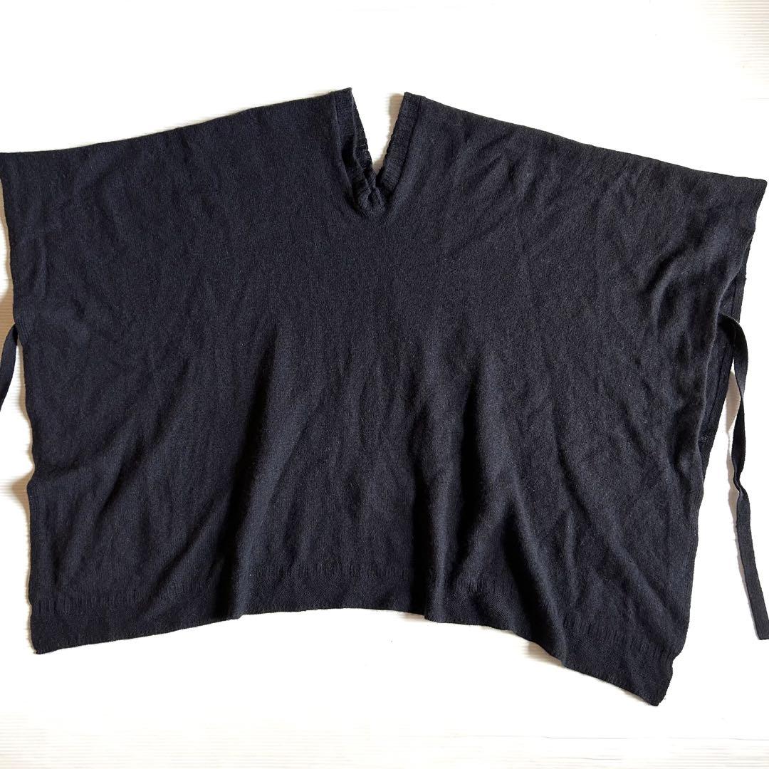 希少☆美品 45R カシミヤ100%ガンジーポンチョ ネイビー 定価3万