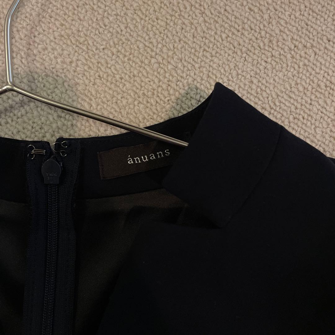 ・*・様 anuans ダブルサテンノーカラーワンピース　ネイビー S