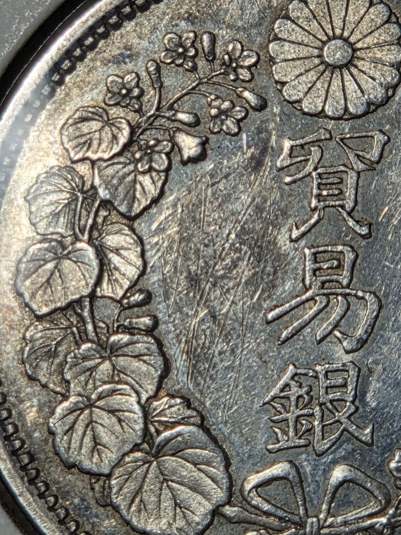 日本　貿易銀　明治8年(1875)　AU DETAIL SCRATCH