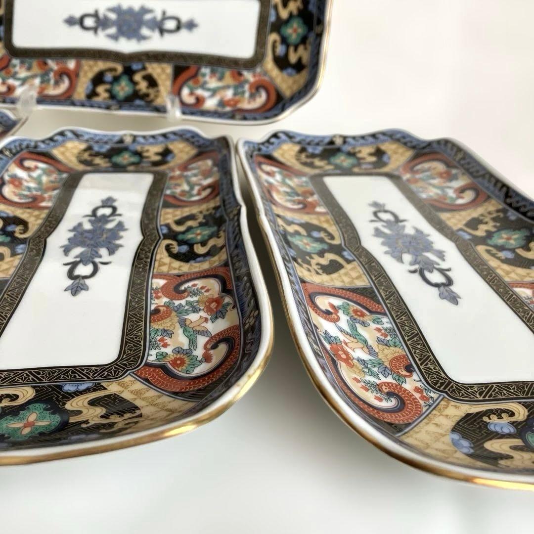 【新品未使用】第一陶器　明宝窯　金彩花鳥　焼物皿　長皿　五客揃