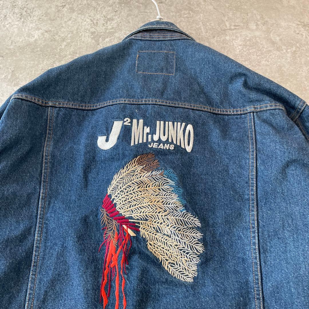 90s ミスタージュンコ　デニムジャケット 背面刺繍 インディアン　L XL