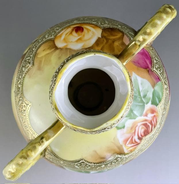 【訳アリ】オールドノリタケ 薔薇文花瓶 金彩 バラ図　ばら 金彩 花器 花瓶