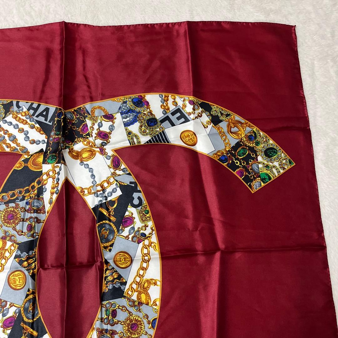 極美品　シャネル　CCロゴ ココマーク　スカーフ　シルク　赤　ヴィンテージ