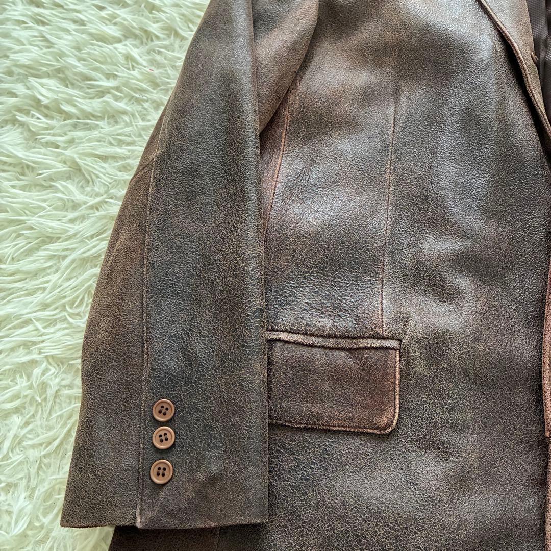 Dan Valentino 馬革 クラックレザー ロングブレザー／コート ＸＬ