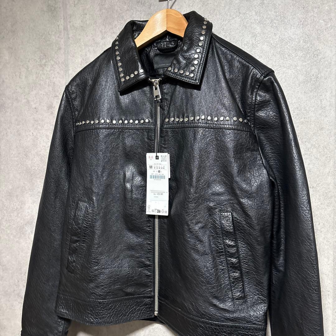 ZARA ザラ スタッズ付きレザー リラックスフィットジャケット M