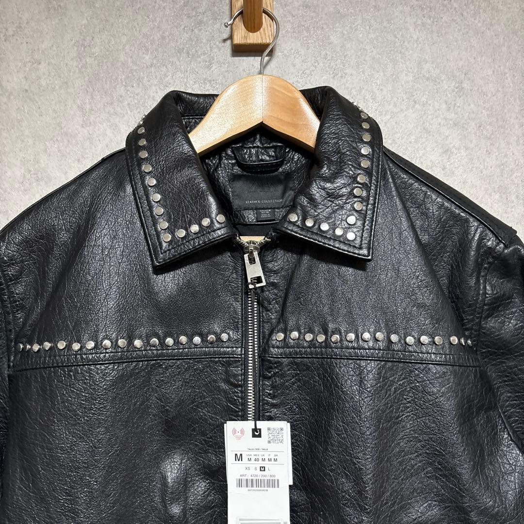ZARA ザラ スタッズ付きレザー リラックスフィットジャケット M