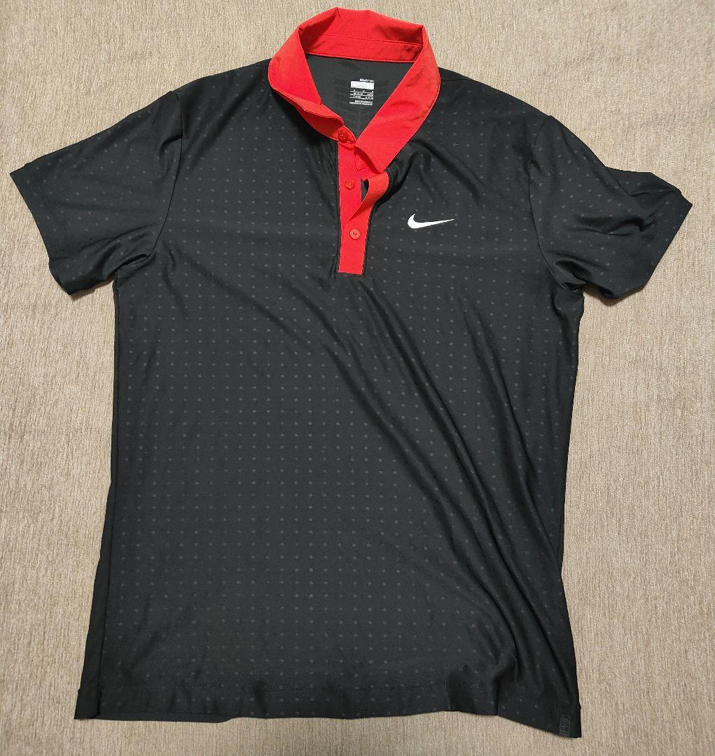 フェデラー着用Nike ポロシャツ Mサイズ 黒/赤 Nike FIT DRY
