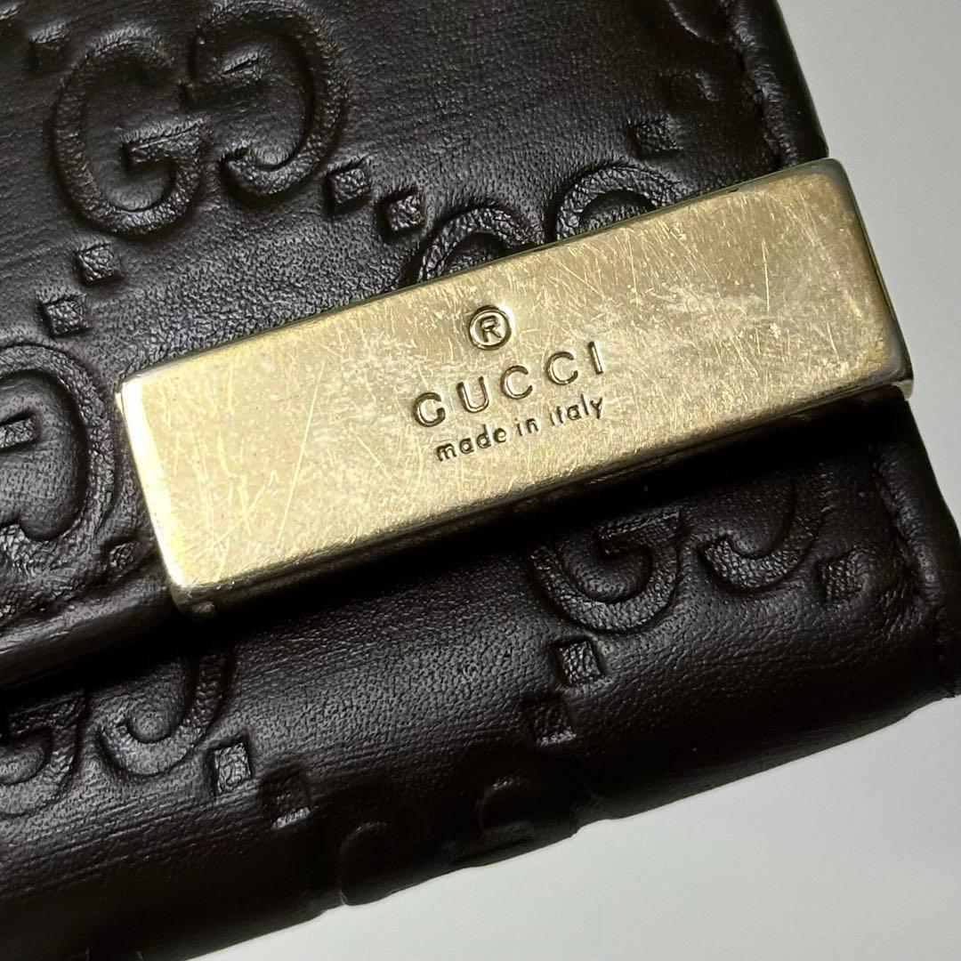 【良品】GUCCI グッチ　キーケース　6連　シマ　メタルロゴ　GG