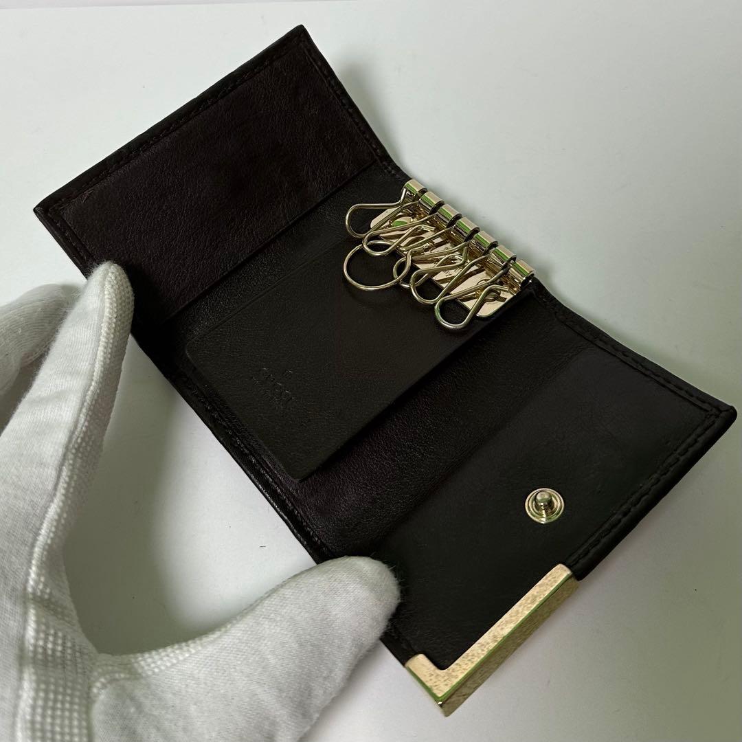 【良品】GUCCI グッチ　キーケース　6連　シマ　メタルロゴ　GG