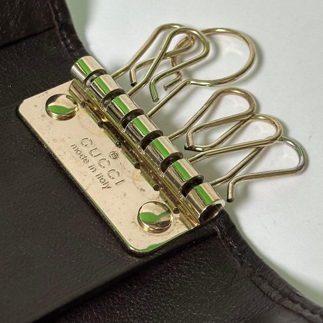 【良品】GUCCI グッチ　キーケース　6連　シマ　メタルロゴ　GG
