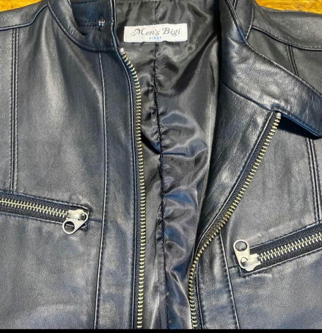 Men's Bigi メンズ レザージャケット ライダースジャケット ブラック