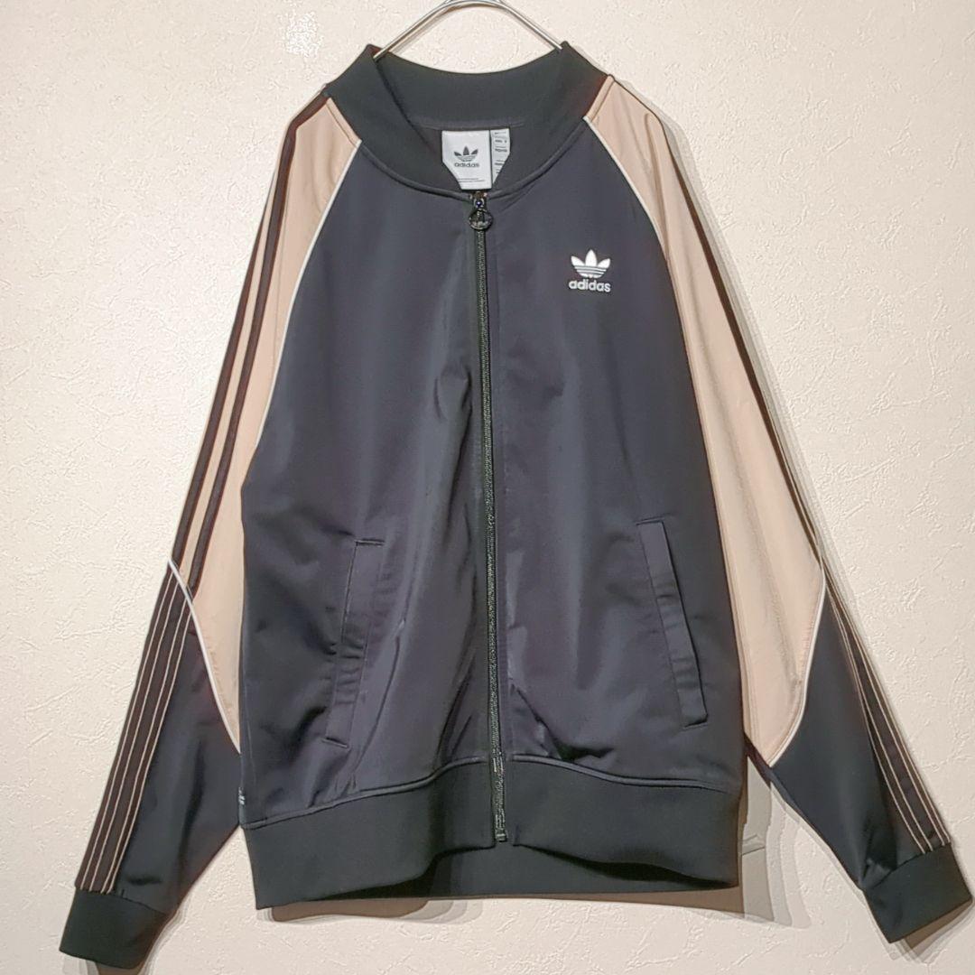 adidasジャージ トラックジャケット上下セットアップ 黒/ベージュ 3ライン