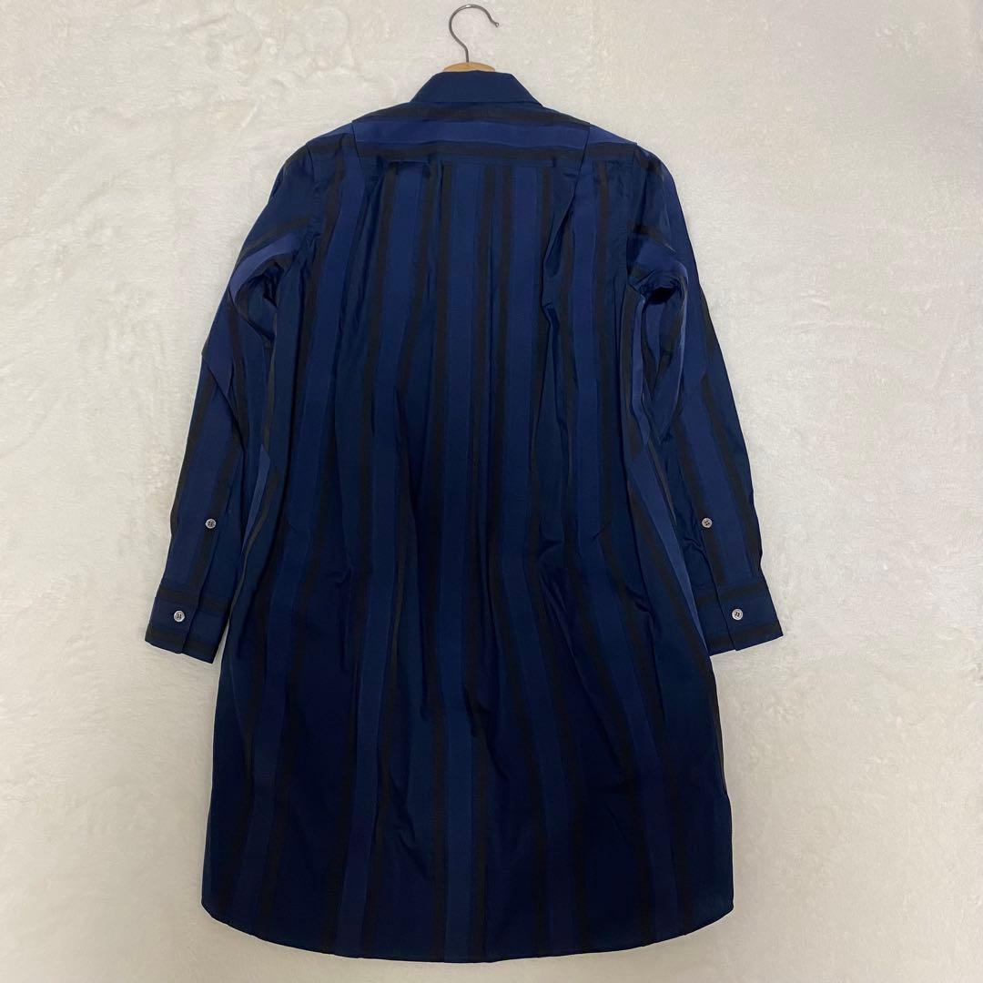 sacai サカイ テープデザイン ストライプ シャツワンピース ネイビー
