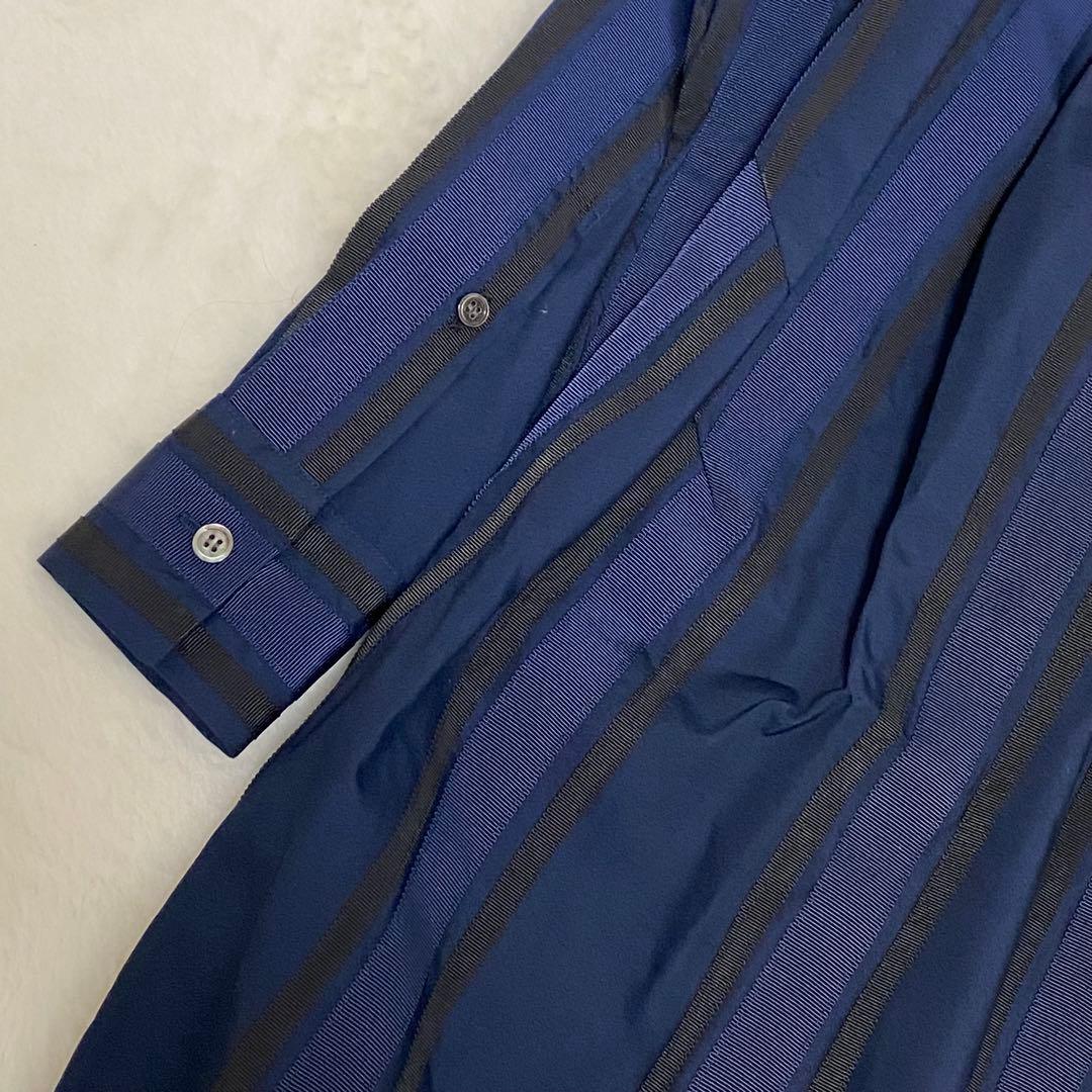 sacai サカイ テープデザイン ストライプ シャツワンピース ネイビー