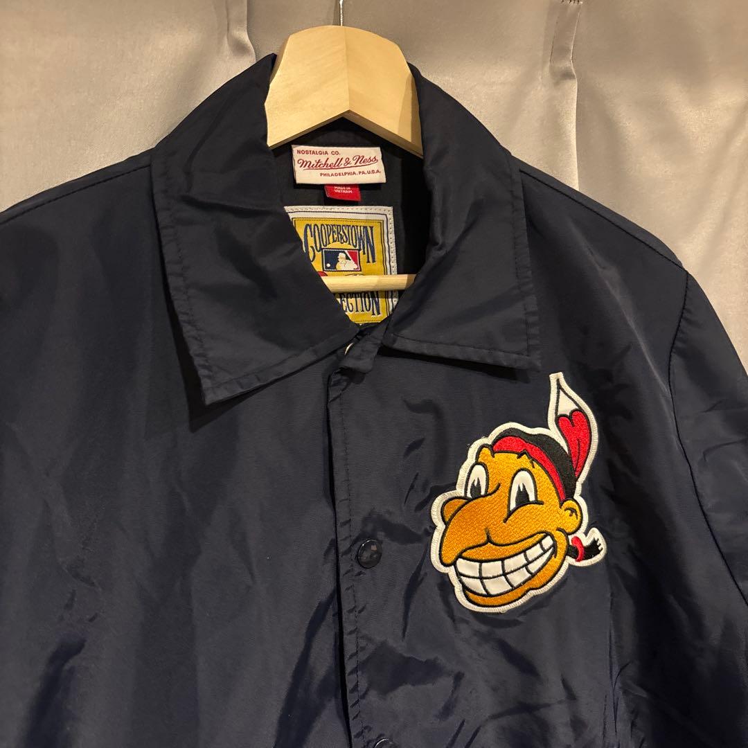 MLB インディアンズ　ミッチェルアンドネス　ネイビー　コーチジャケット　M