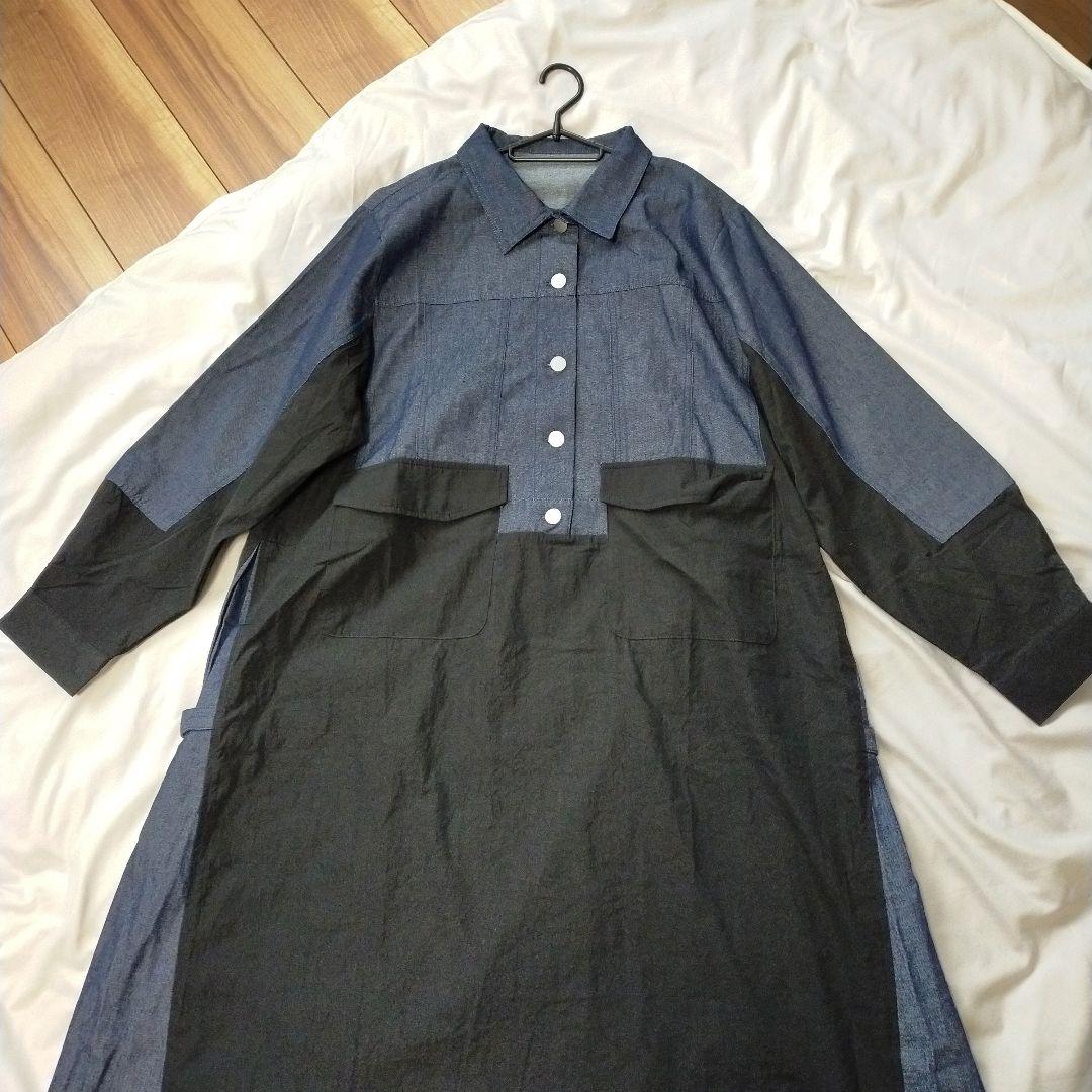 アンティカ 異素材切替デニムシャツワンピース