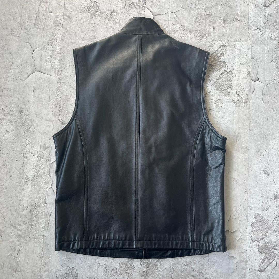 美品 シープスキン ラムレザーベスト 黒 M スタンドカラー モード Y2K