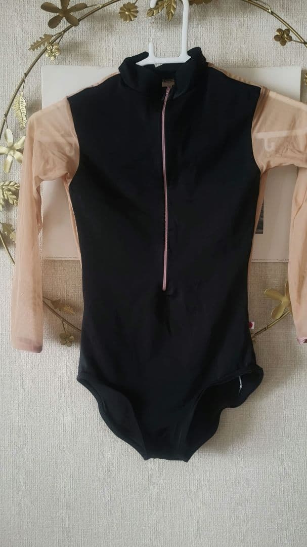 Yumiko バレエレオタード 長袖ハイネックレオタード 黒と肌色
