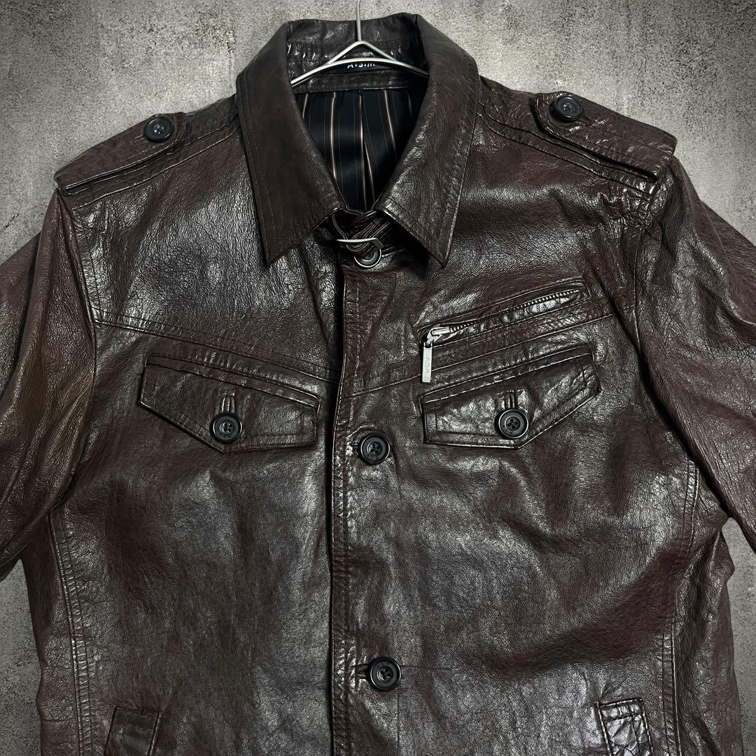 メンズファッション♪A.S.M シングルライダース レザーシャツジャケット