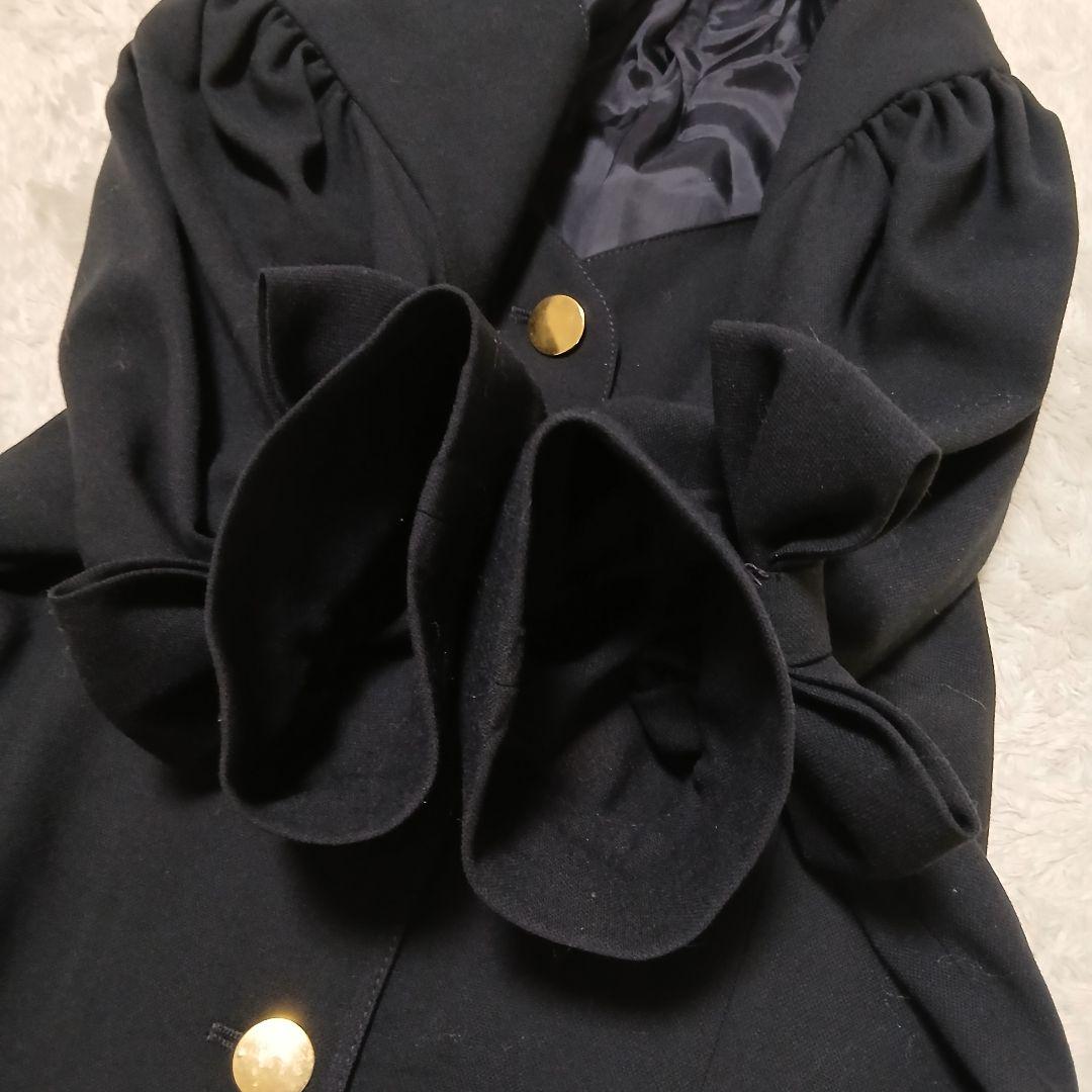 【極希少/美品】ESCADA 金釦 ノーカラーシャツワンピース リボンスリーブ