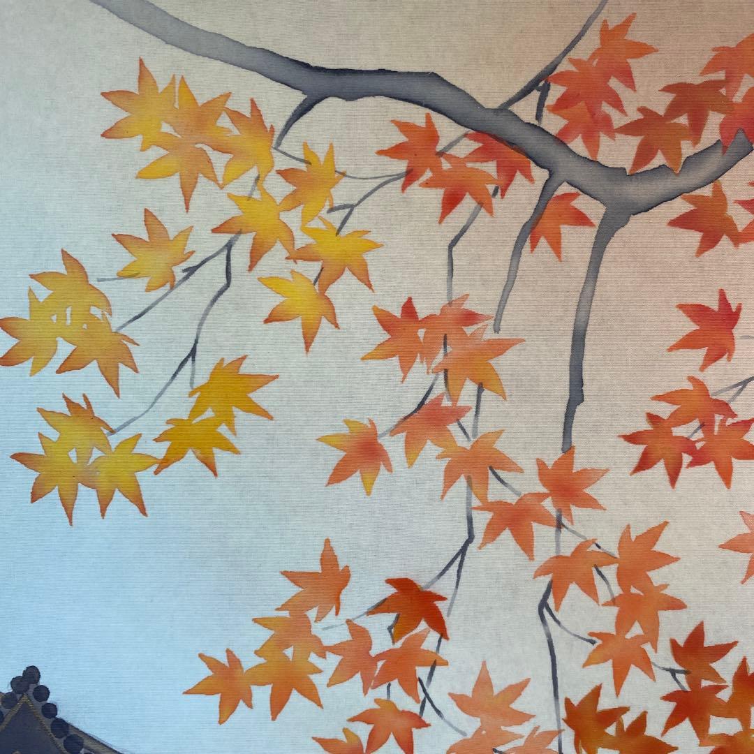 美品 掛け軸 田中静水作 古都図 共箱 秋掛け 紅葉 おもてなし