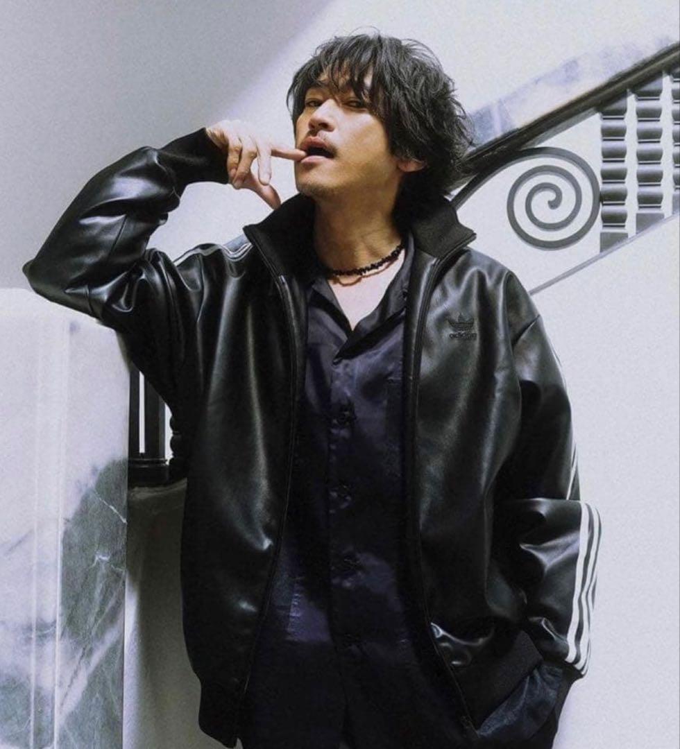 新品3XL】窪塚洋介 アディダス フェイクレザージャケットトップ プレザー3S黒