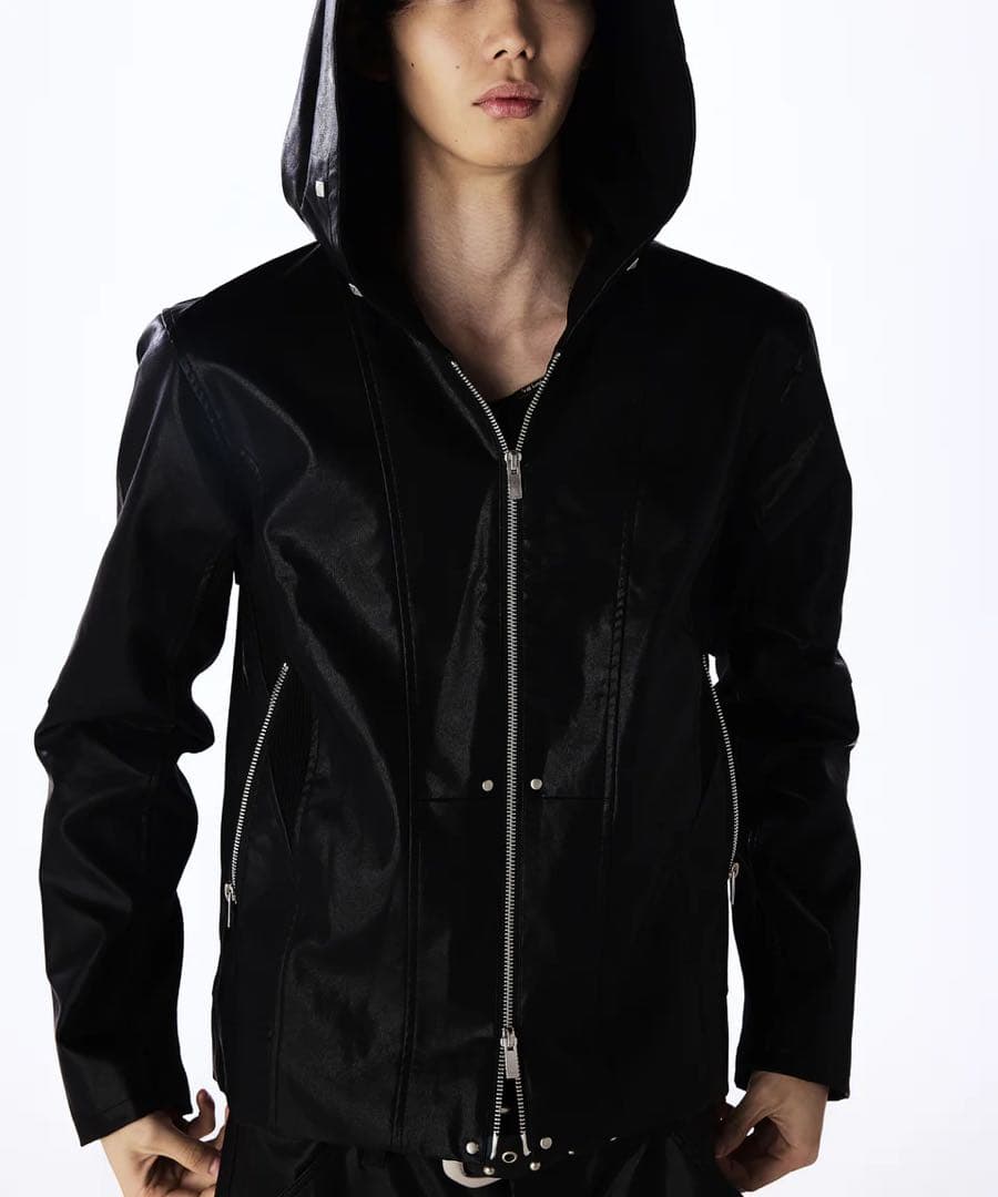 ジャケット・アウター Leather Hooded Jacket Jent Louis