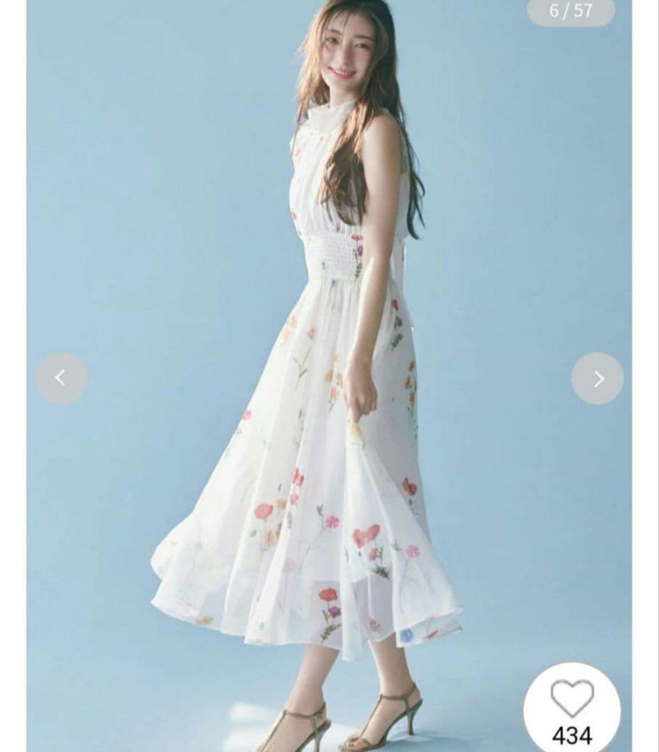 新品タグ付　バックリボンシフォンワンピース　白 SNIDEL