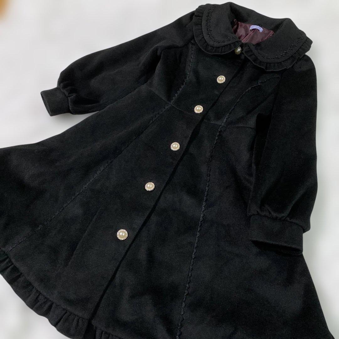 ♡美品♡アクシーズファムカワイイ　ロングコート　ブラック　フリル　M パール