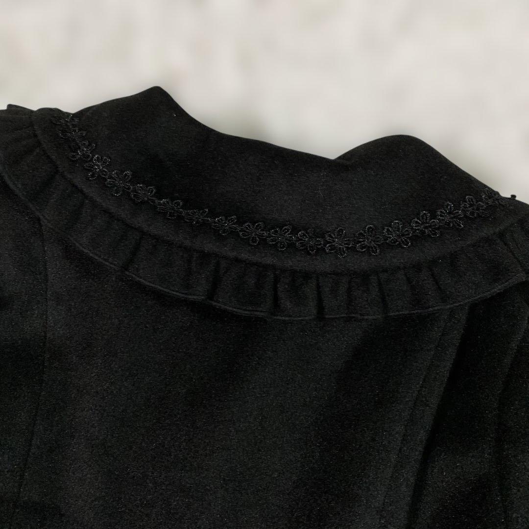♡美品♡アクシーズファムカワイイ　ロングコート　ブラック　フリル　M パール