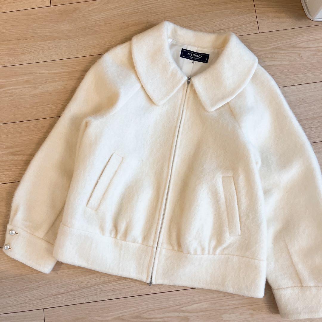 M'S GRACY モヘヤ混　オフホワイト ジャケット 38サイズ　パール