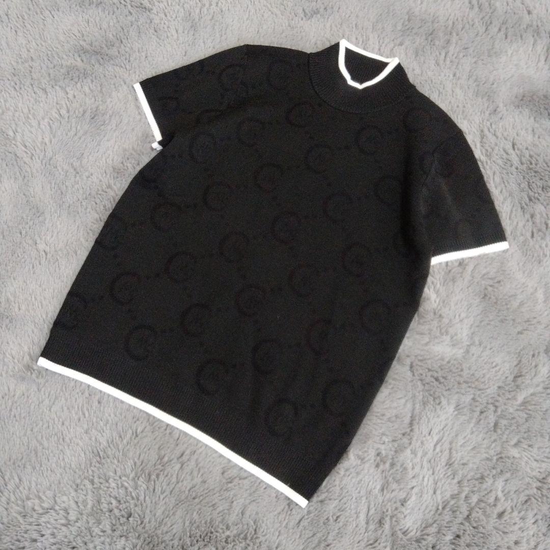 セシルマクビー♡グリーン♡型押し*ニット/半袖　M ゴルフ/スポーツ