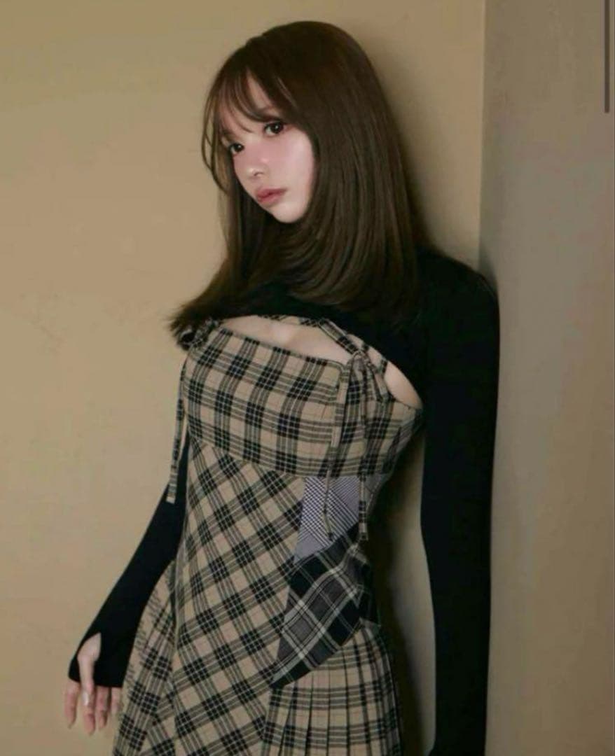 ワンピース Nadia check long dress Beige