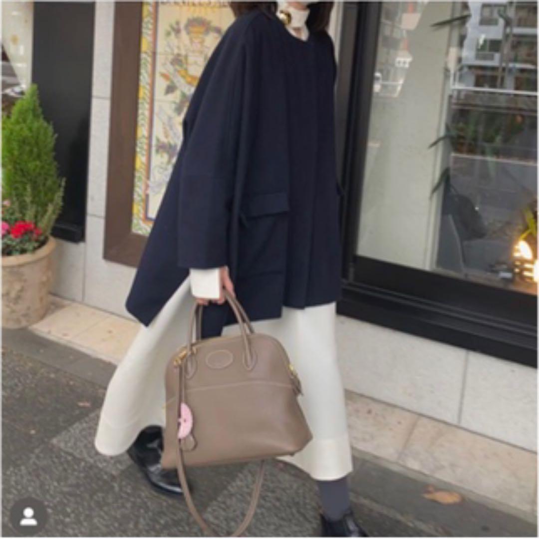 美品 cen. セン ウール ポンチョコート ネイビー ワイド 定価3.8千円