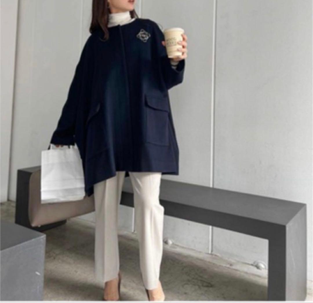 美品 cen. セン ウール ポンチョコート ネイビー ワイド 定価3.8千円