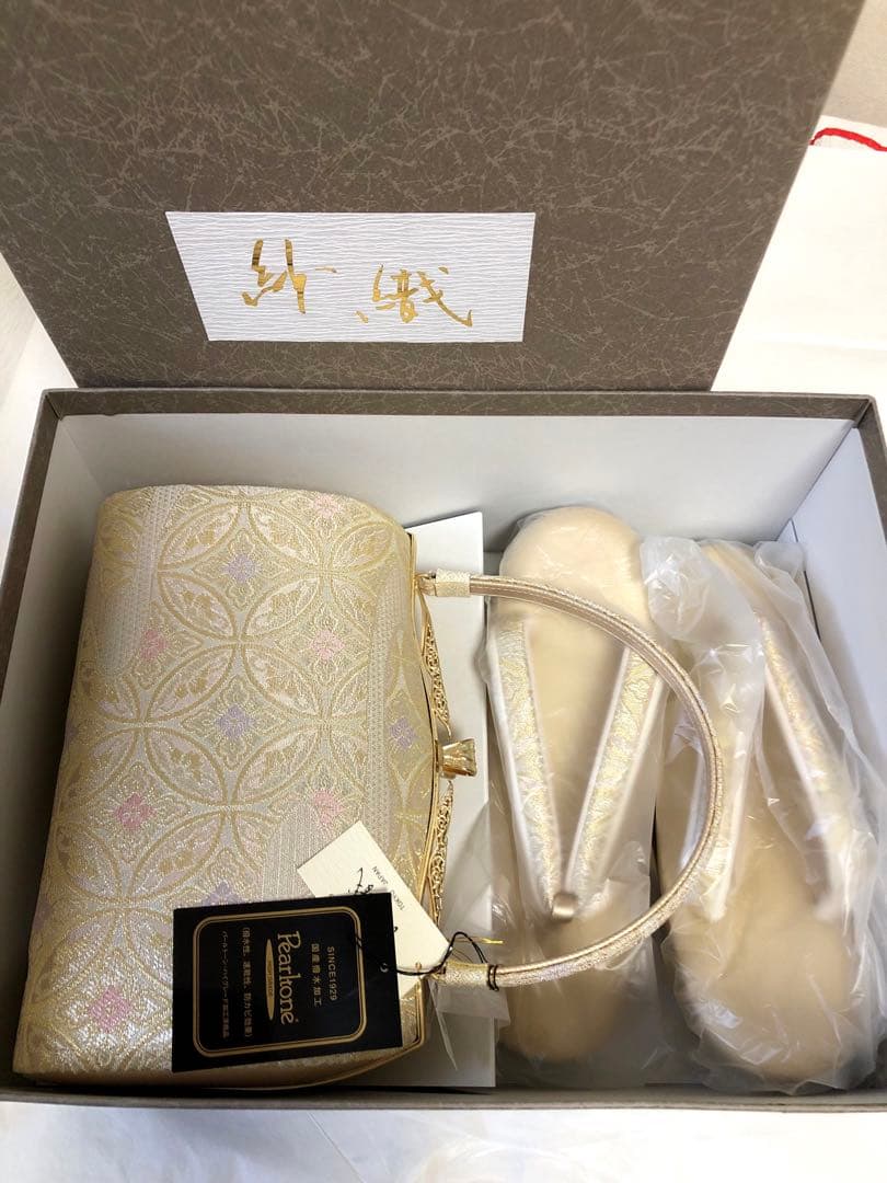 沙織　礼装用草履バッグセット　日本製　シャンパンゴールド　華七宝　サイズ　L