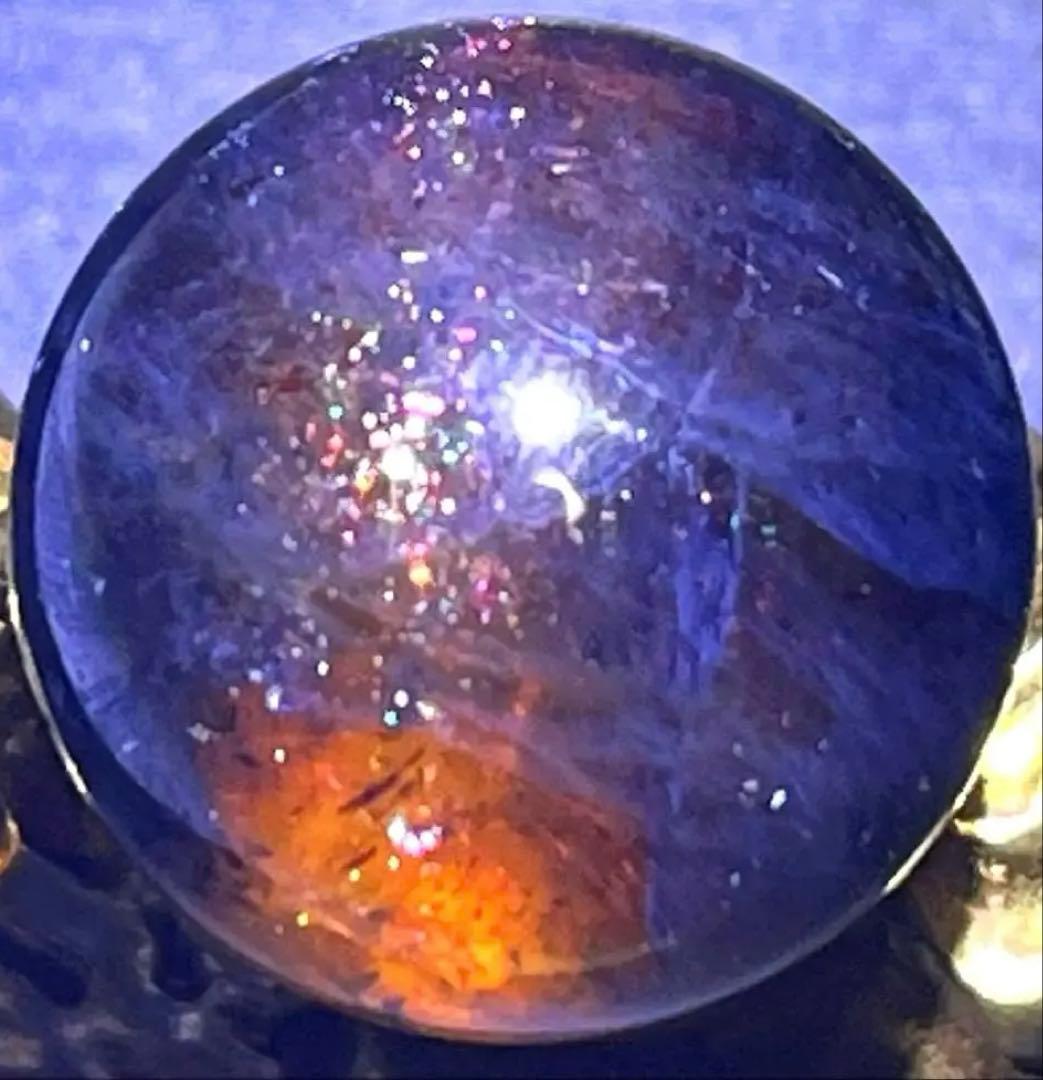 希少 高品質 アイオライトサンストーン スフィア　天然石　丸玉　バイカラー　宇宙