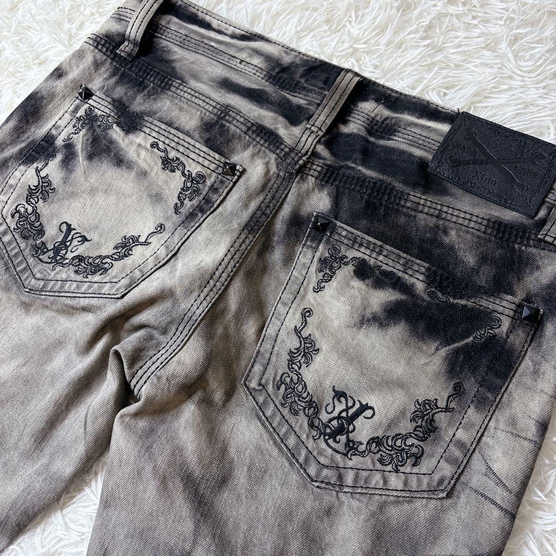 Xfrm トランスフォーム フレア ブーツカット デニム スタッズ 刺繍 y2k