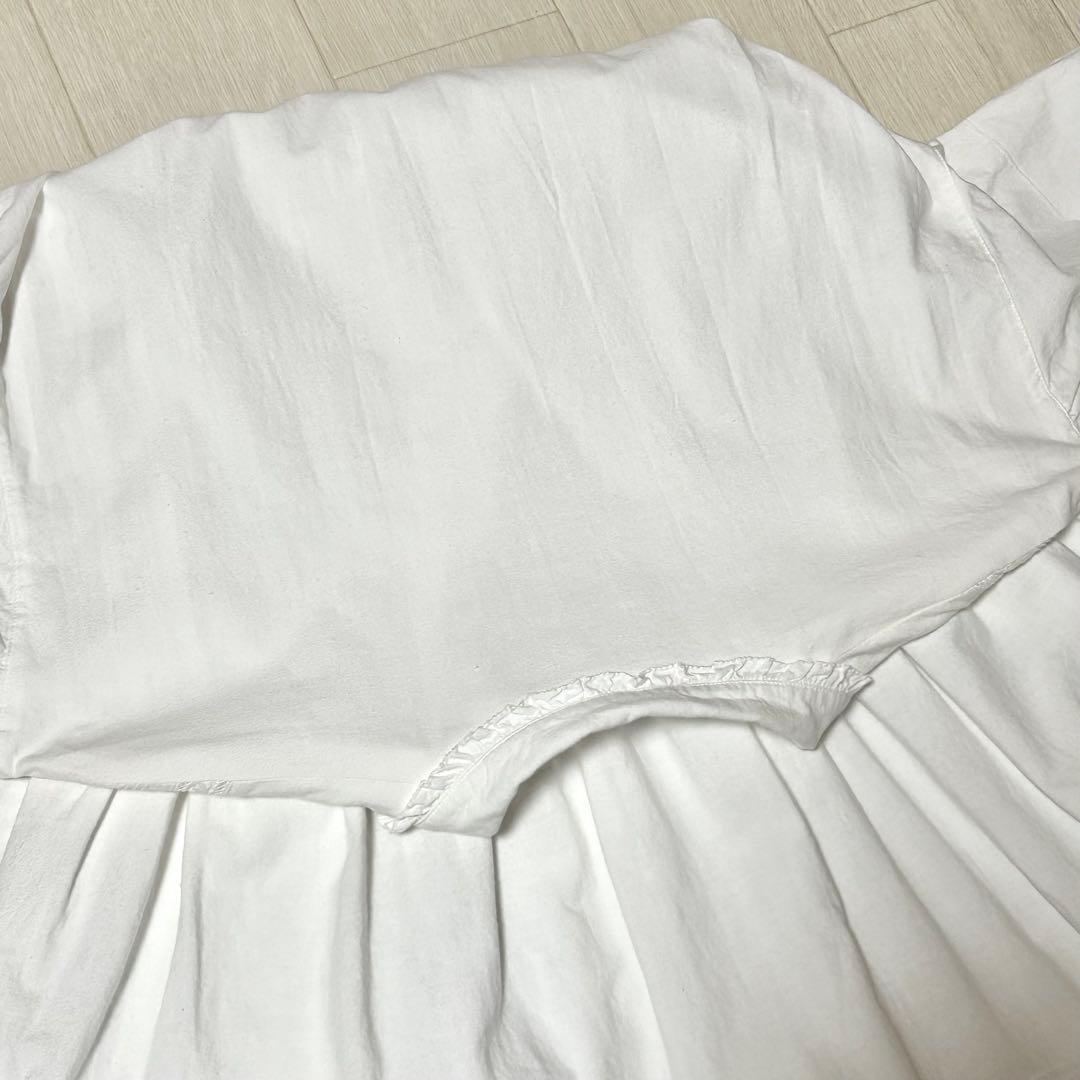 ピンクハウス ピンタック 挟みレース 白 ダンガリー 7分袖 ワンピース