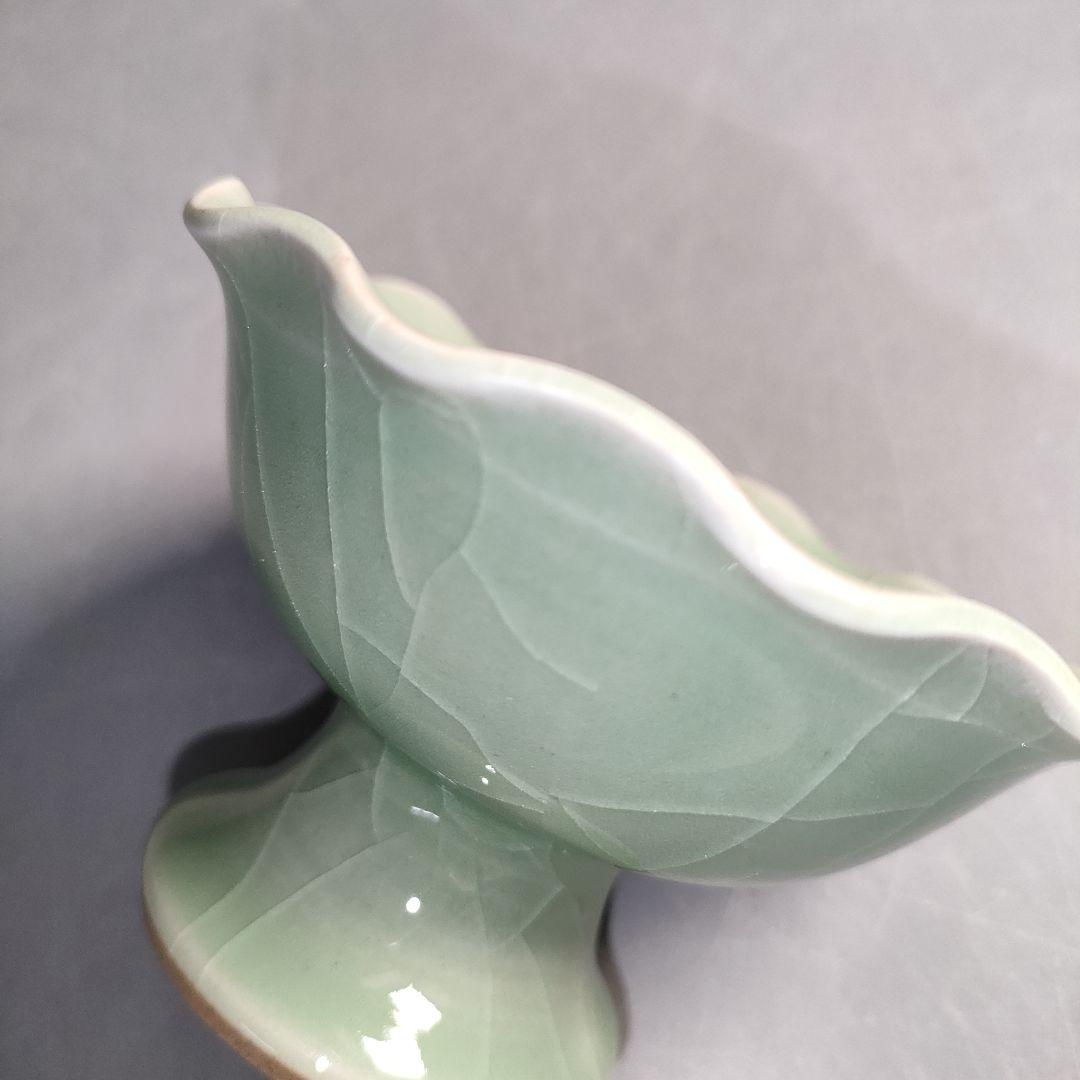 A1293-4/梶原茂正/青磁高台鉢5客/共箱/銘々皿/飾鉢/菓子鉢/懐石道具/