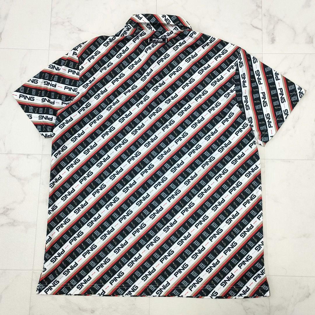 【極美品】PING　ゴルフ　半袖シャツ　ロゴ総柄　ストライプ　ストレッチ　3L