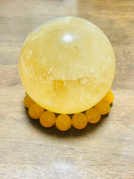 富と幸運の象徴石 天然石 黄水晶 丸玉 風水置物